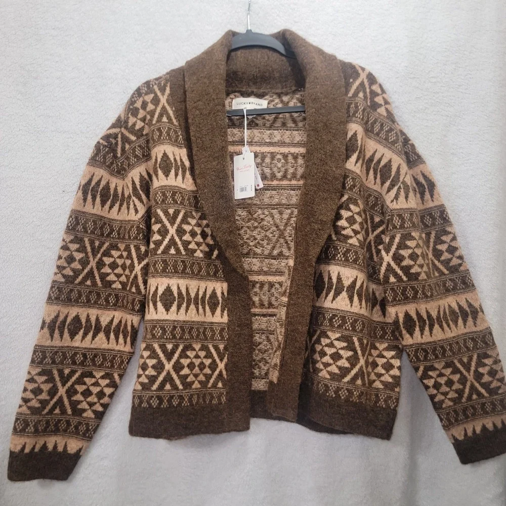 $119 Lucky Brand Southwestern Fair Isle Women's‎ LG Open Cropped Cardigan Shawl